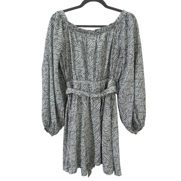 Johnathan Simkhai Bronte Off-the-Shoulder Belted Mini Dress in Palm Leaf Size L - Picture 9 of 11